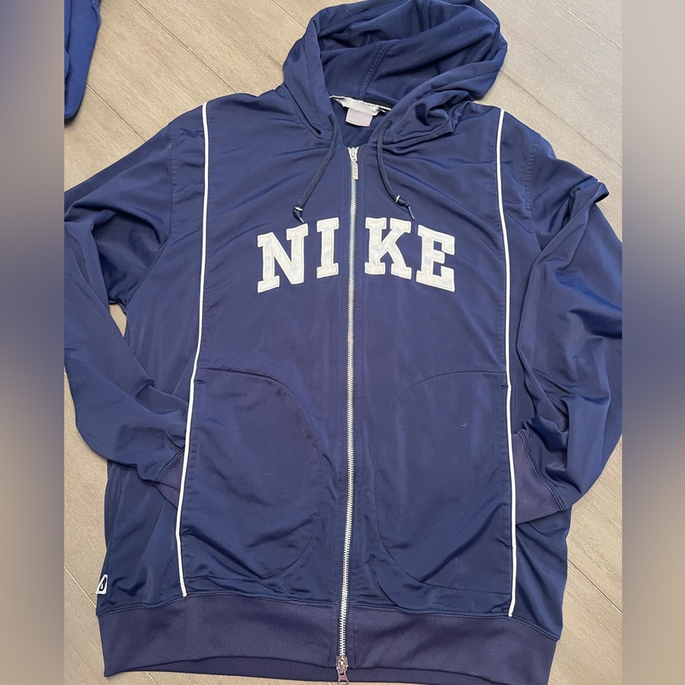Vintage Nike Navy Track Hoodie with White Accents